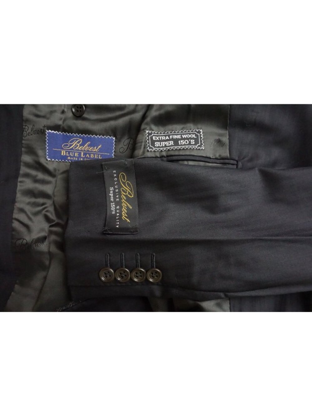 Belvest Black S150s Wool 2 Pc Suit Jacket Pants Sz 46R US BRAND NEW